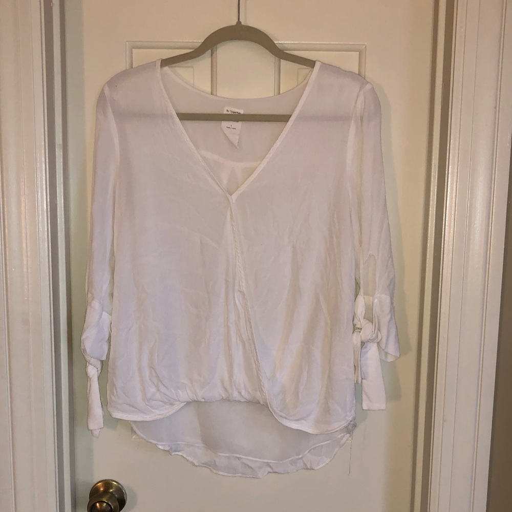 Crop sleeve white blouse